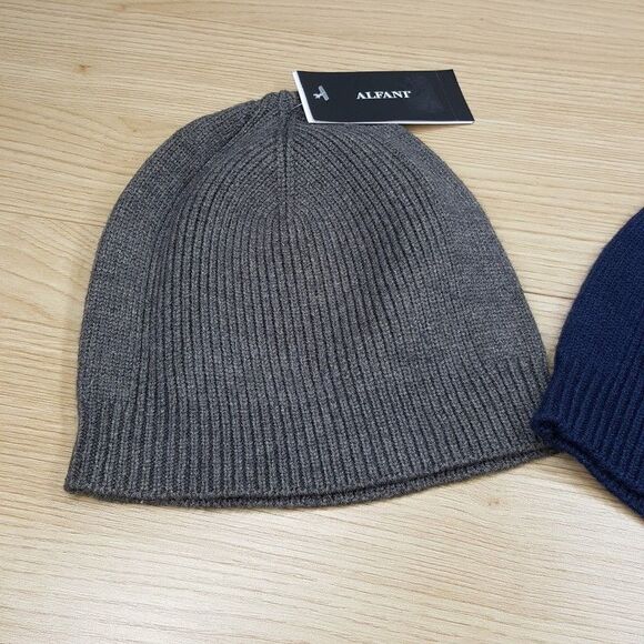ALFANI 2-PACK Mens Beanie Hat Gray Blue Ribbed Stretch Knit - Picture 2 of 5